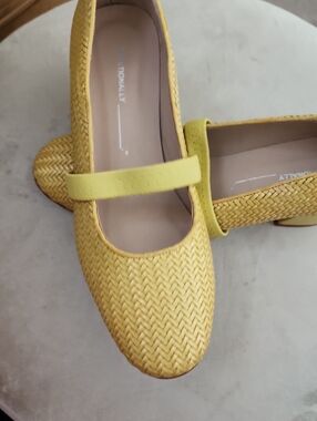 INTENTIONALLY BLANK Yellow Woven Mary Jane Flats with Strap